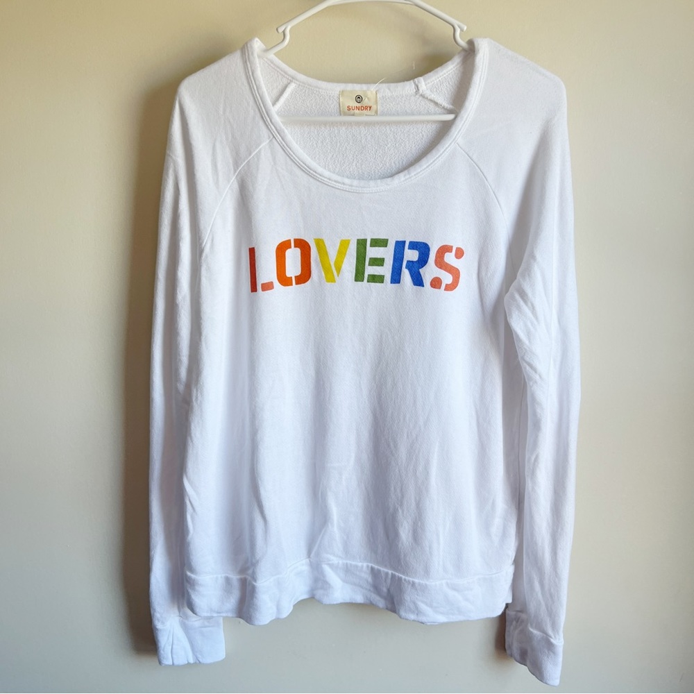 Sundry Rainbow Lovers Graphic Pride LBGTQ Pullover Sweatershirt